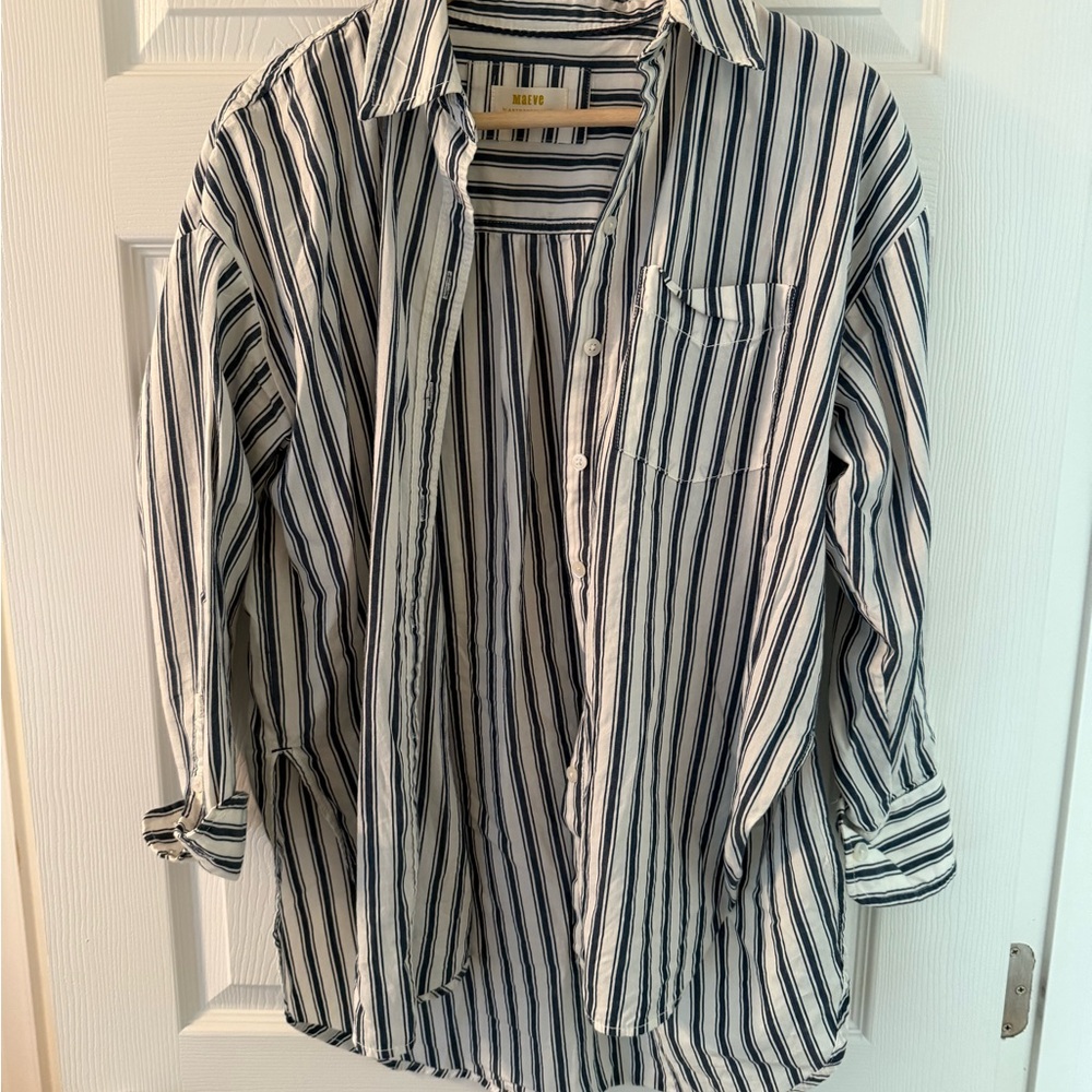 Anthropologie Blue and White Casual Button Down Shirt